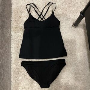 Athleta black tanking top, bikini bottom swim suit set size S